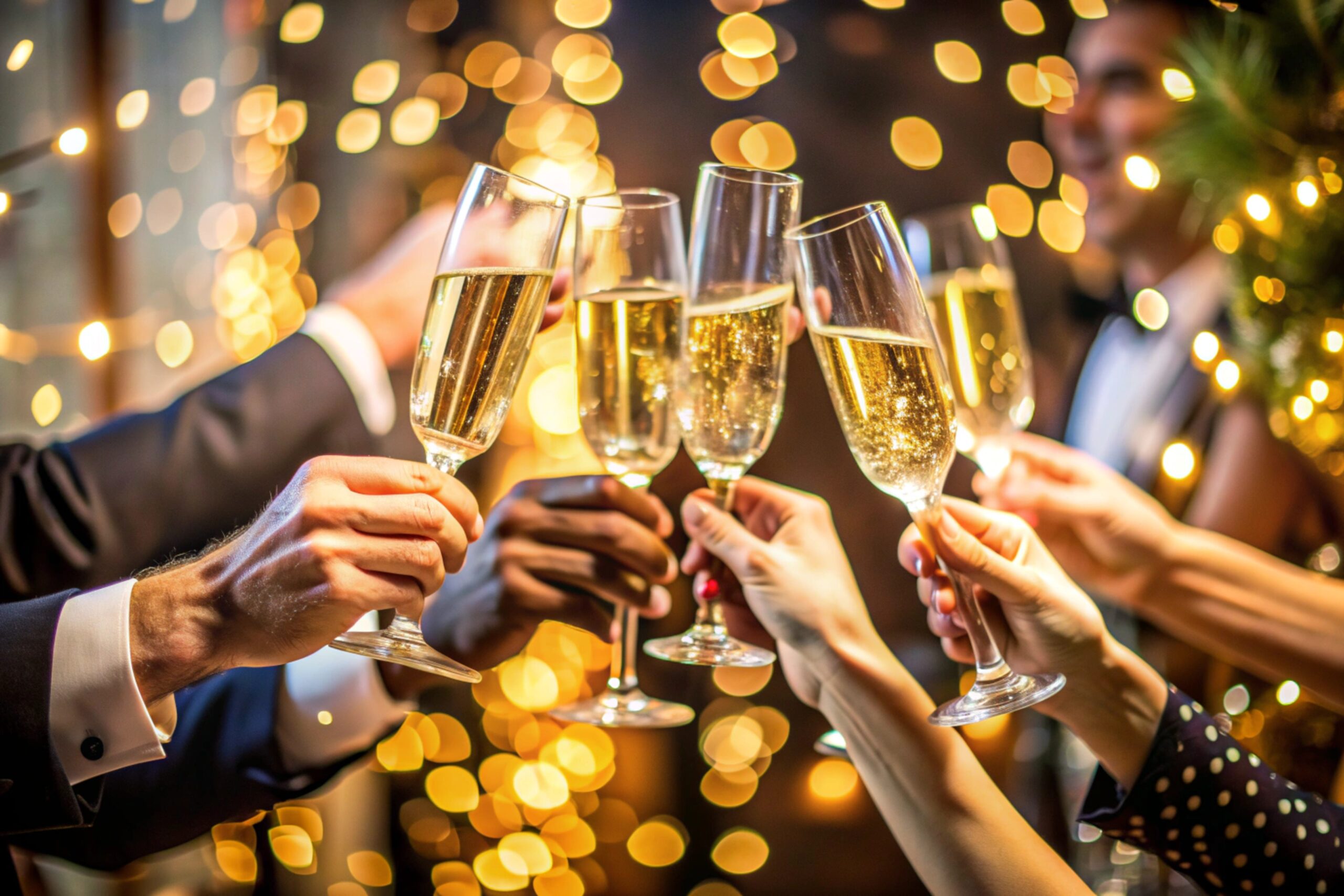 Celebration toast with champagne Clinking glasses with white wine and toasting.